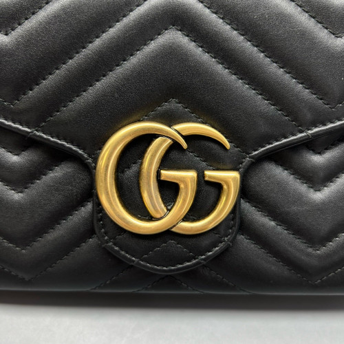 Gucci Matelasse GG Marmont Chain Wallet Calfskin Black