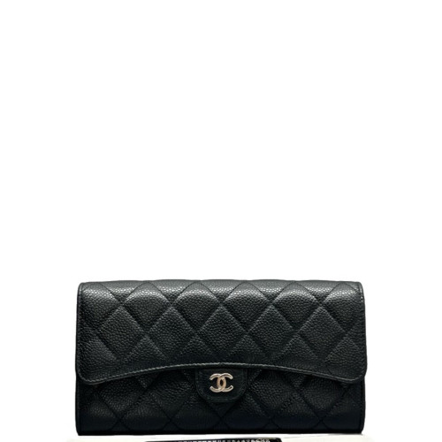 Chanel Quilted Yen Wallet Calfskin Black