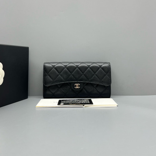 Chanel Quilted Yen Wallet Calfskin Black