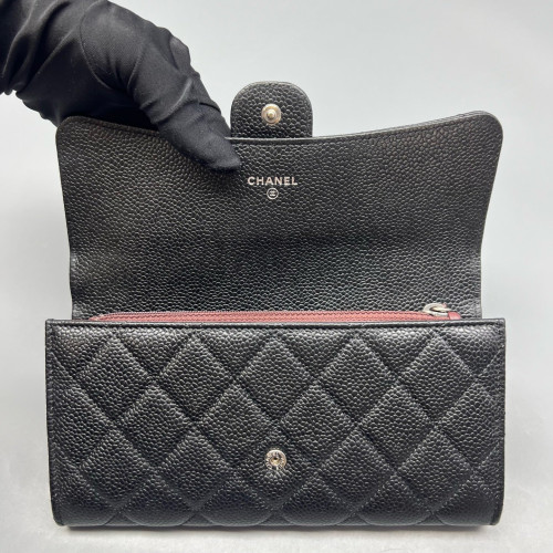 Chanel Quilted Yen Wallet Calfskin Black