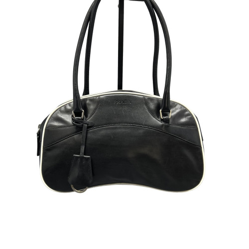 Prada Bowling Bag Calfskin Black White
