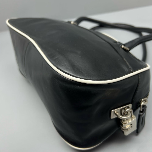 Prada Bowling Bag Calfskin Black White