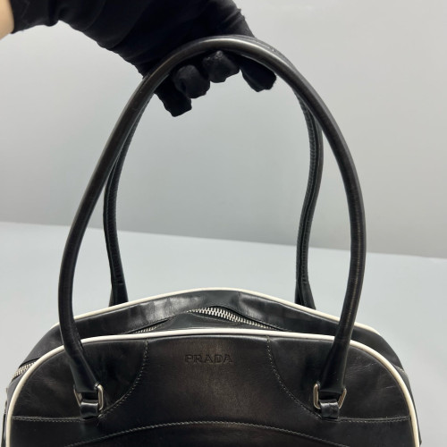 Prada Bowling Bag Calfskin Black White