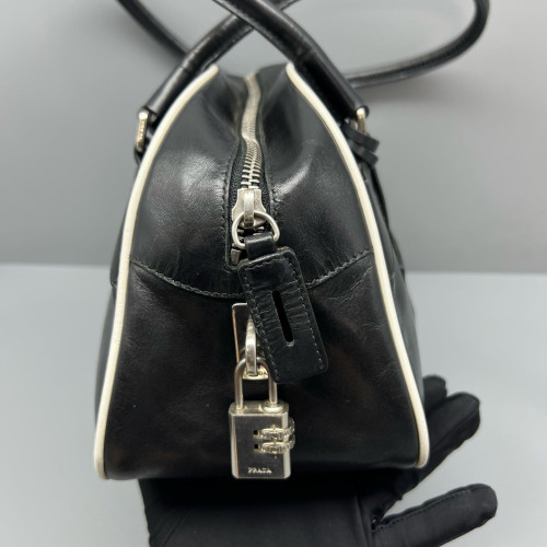 Prada Bowling Bag Calfskin Black White