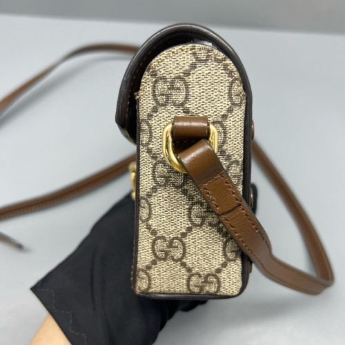 Gucci Mini Horsebit 1955 GG Supreme Monogram Brown Beige