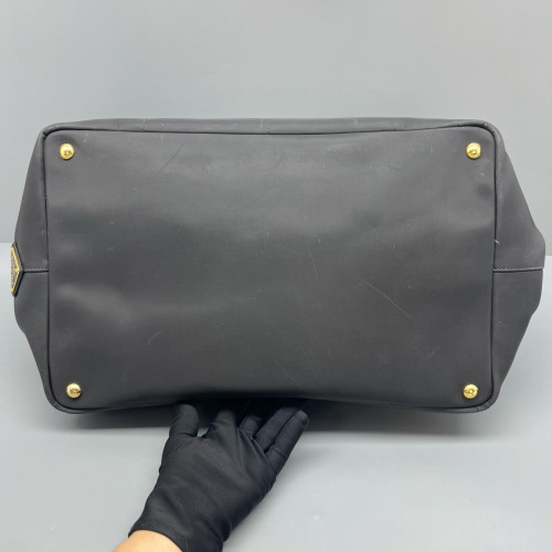 Prada Beach Tote Canvas Calfskin Black