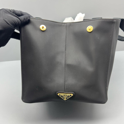 Prada Beach Tote Canvas Calfskin Black