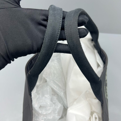 Prada Beach Tote Canvas Calfskin Black