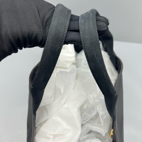 Prada Beach Tote Canvas Calfskin Black