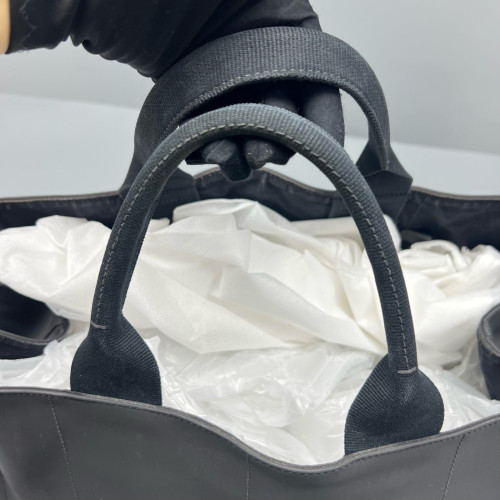 Prada Beach Tote Canvas Calfskin Black