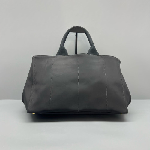 Prada Beach Tote Canvas Calfskin Black