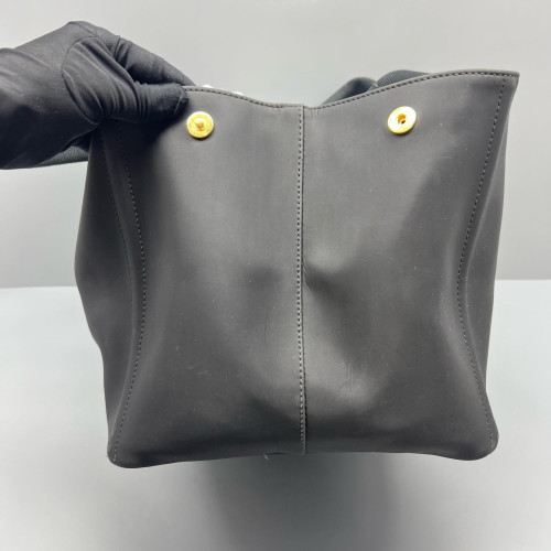 Prada Beach Tote Canvas Calfskin Black