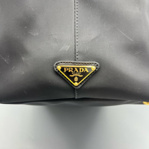 Prada Beach Tote Canvas Calfskin Black