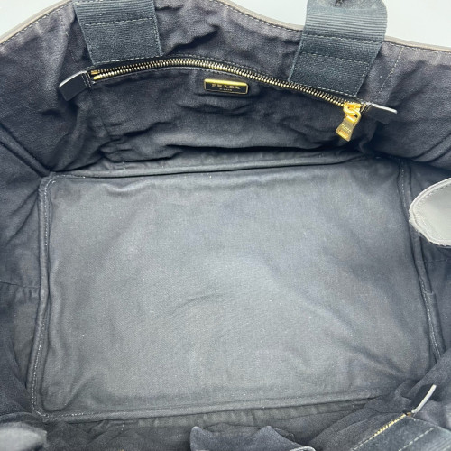 Prada Beach Tote Canvas Calfskin Black