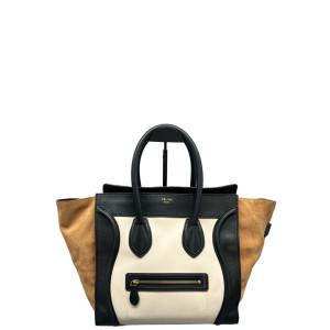 Celine Medium Luggage Phantom Calfskin Suede Black White Brown