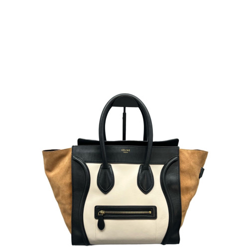 Celine Medium Luggage Phantom Calfskin Suede Black White Brown