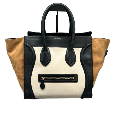 Celine Medium Luggage Phantom Calfskin Suede Black White Brown