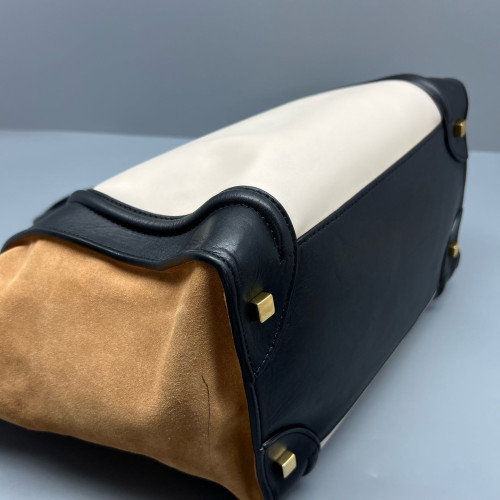 Celine Medium Luggage Phantom Calfskin Suede Black White Brown