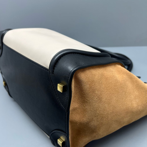 Celine Medium Luggage Phantom Calfskin Suede Black White Brown