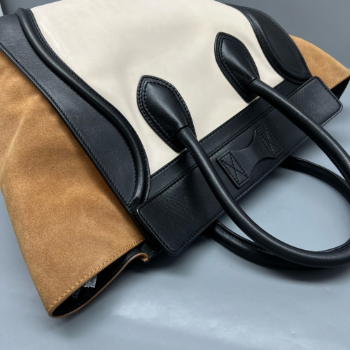 Celine Medium Luggage Phantom Calfskin Suede Black White Brown