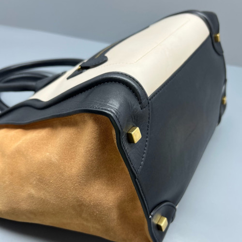Celine Medium Luggage Phantom Calfskin Suede Black White Brown