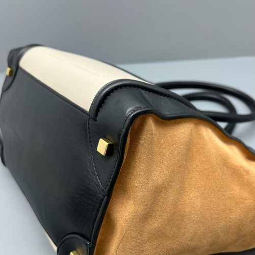 Celine Medium Luggage Phantom Calfskin Suede Black White Brown