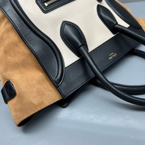 Celine Medium Luggage Phantom Calfskin Suede Black White Brown