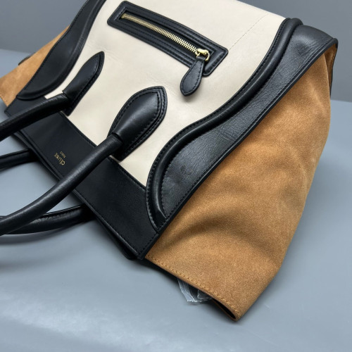 Celine Medium Luggage Phantom Calfskin Suede Black White Brown