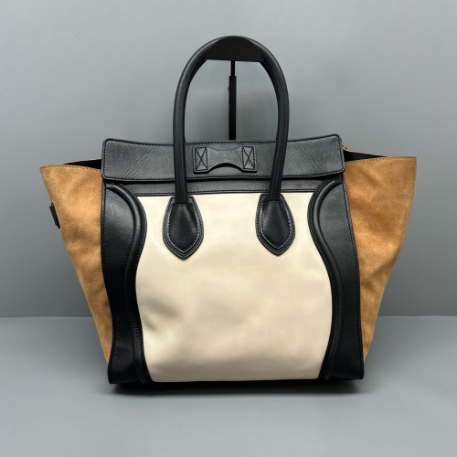 Celine Medium Luggage Phantom Calfskin Suede Black White Brown