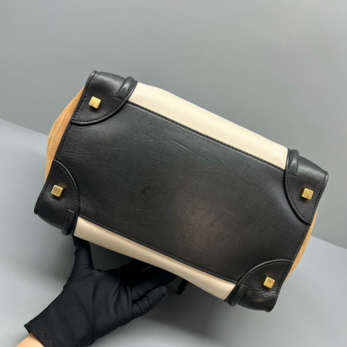 Celine Medium Luggage Phantom Calfskin Suede Black White Brown