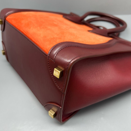 Celine Micro Luggage Calfskin Burgundy Orange