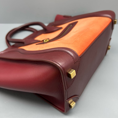 Celine Micro Luggage Calfskin Burgundy Orange