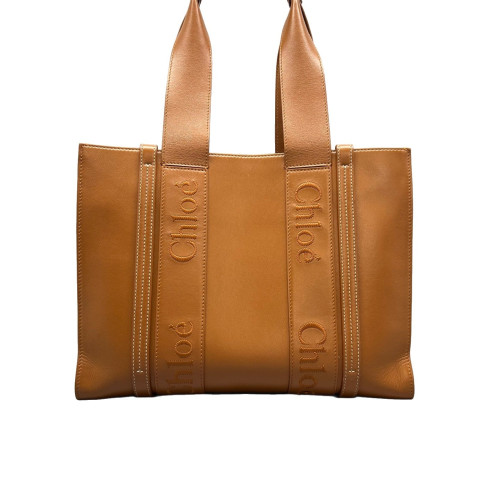 Chloe Medium Woody Ribbon Tote Smooth Calfskin Tan