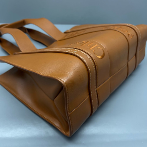 Chloe Medium Woody Ribbon Tote Smooth Calfskin Tan
