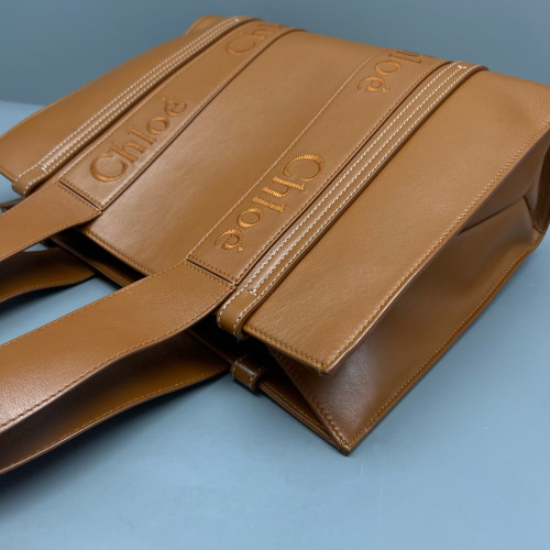 Chloe Medium Woody Ribbon Tote Smooth Calfskin Tan