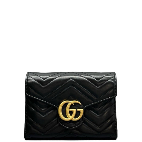 Gucci Matelasse GG Marmont Chain Wallet Calfskin Black