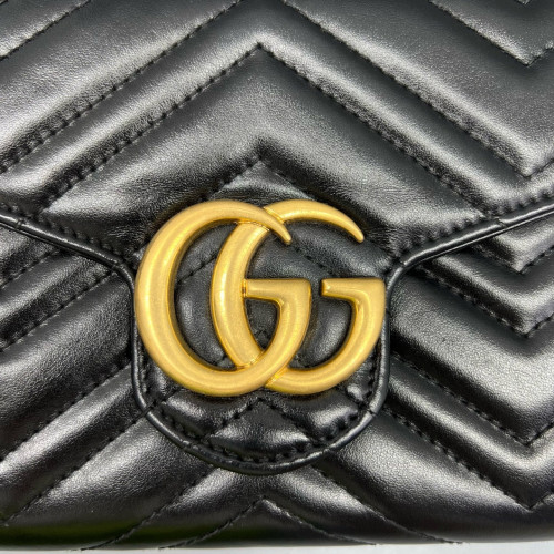Gucci Matelasse GG Marmont Chain Wallet Calfskin Black