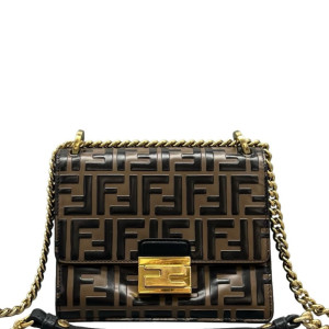 Fendi Small Kan U Embossed FF Calfskin Brown Black