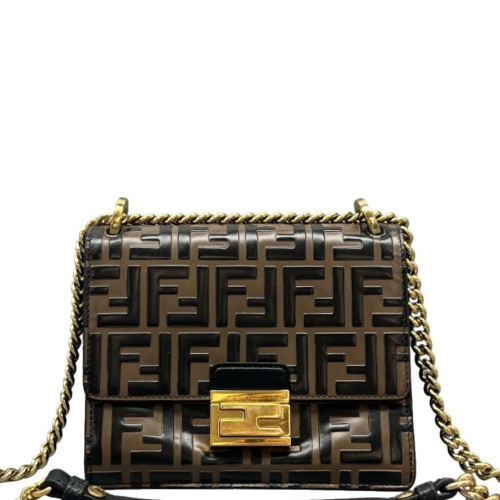 Fendi Small Kan U Embossed FF Calfskin Brown Black