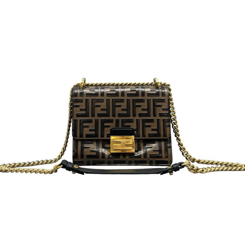 Fendi Small Kan U Embossed FF Calfskin Brown Black