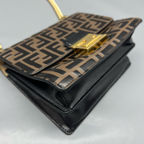 Fendi Small Kan U Embossed FF Calfskin Brown Black