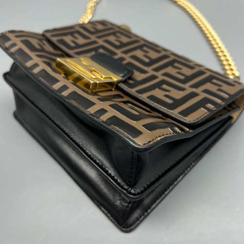 Fendi Small Kan U Embossed FF Calfskin Brown Black