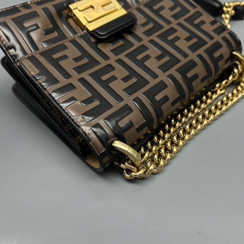 Fendi Small Kan U Embossed FF Calfskin Brown Black