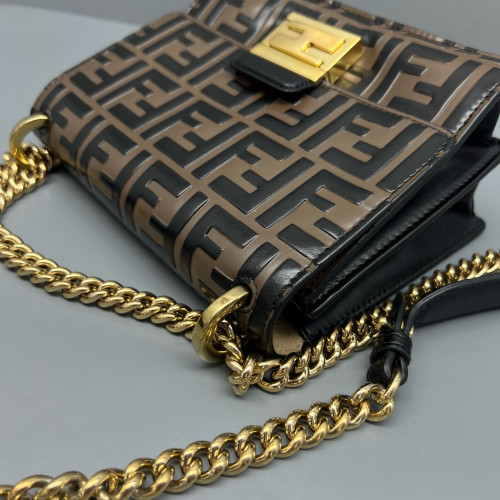 Fendi Small Kan U Embossed FF Calfskin Brown Black