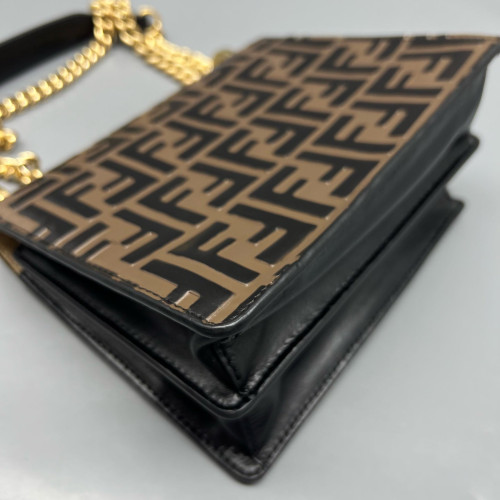 Fendi Small Kan U Embossed FF Calfskin Brown Black