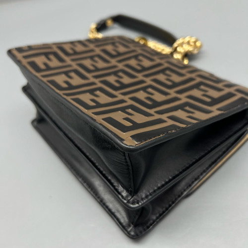 Fendi Small Kan U Embossed FF Calfskin Brown Black