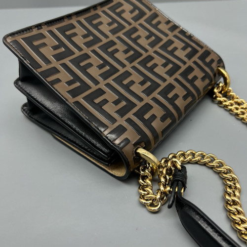 Fendi Small Kan U Embossed FF Calfskin Brown Black