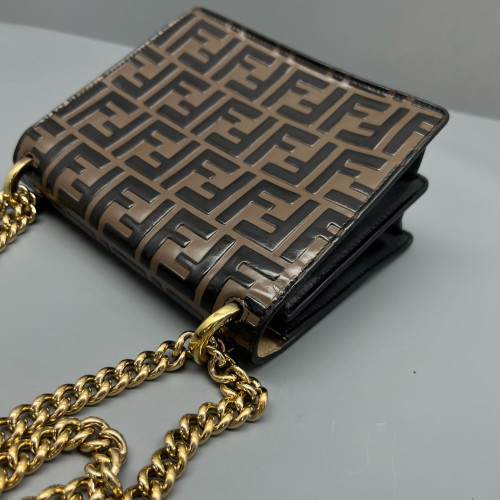 Fendi Small Kan U Embossed FF Calfskin Brown Black