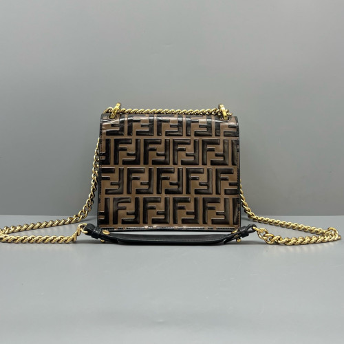 Fendi Small Kan U Embossed FF Calfskin Brown Black