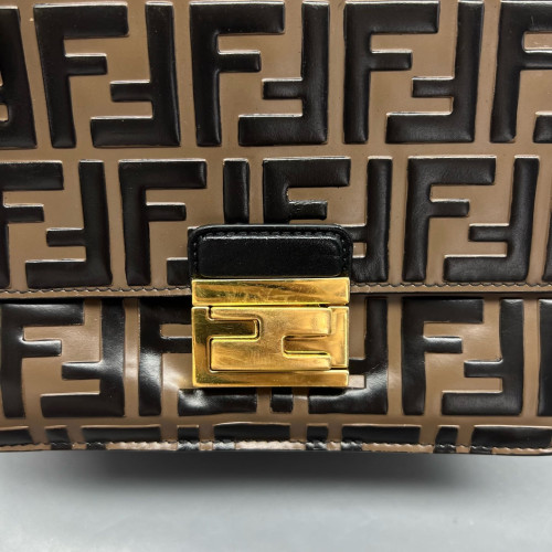 Fendi Small Kan U Embossed FF Calfskin Brown Black